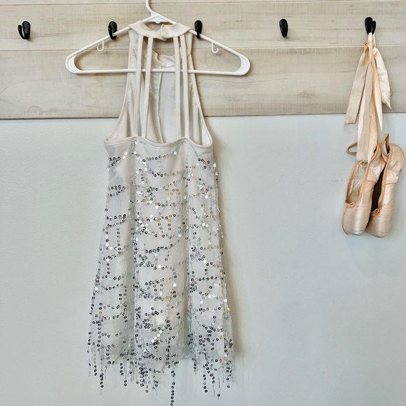 Revolution Dancewear Jazz tap recital tunic, white silver sequins. Size MA. - Picture 5 of 8